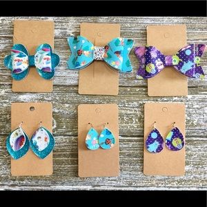 Faux Leather Earring and Hair Bow Sets